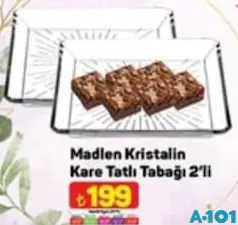 PAŞABAHÇE MADLEN KRİSTALİN KARE TATLI TABAĞI 2'Lİ
